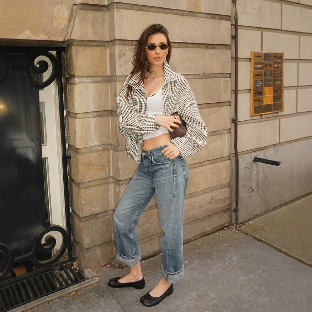 Damen Oversized Karo-Hemdjacke mit Boxy-Schnitt Drune