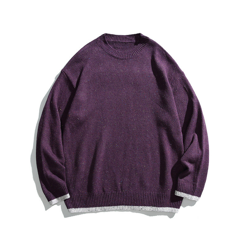 Unisex Oversize Strickpullover mit Rundhalsausschnitt, Kontrastbündchen und Melange‑Noppenstruktur Drune