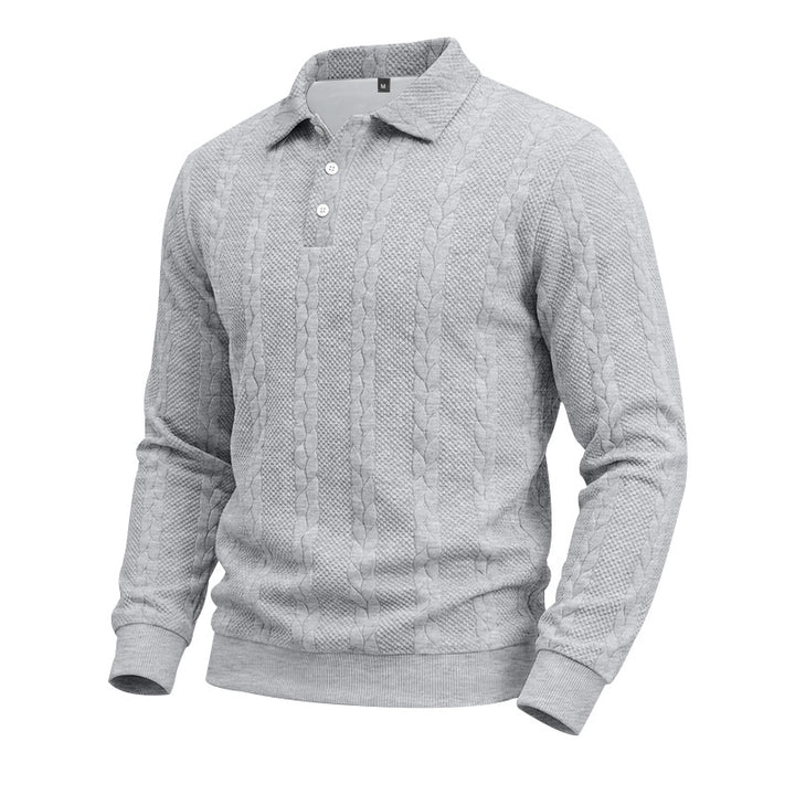 Herren Gestricktes Polo-Sweatshirt mit Zopfstrickmuster und Knopfleiste Drune