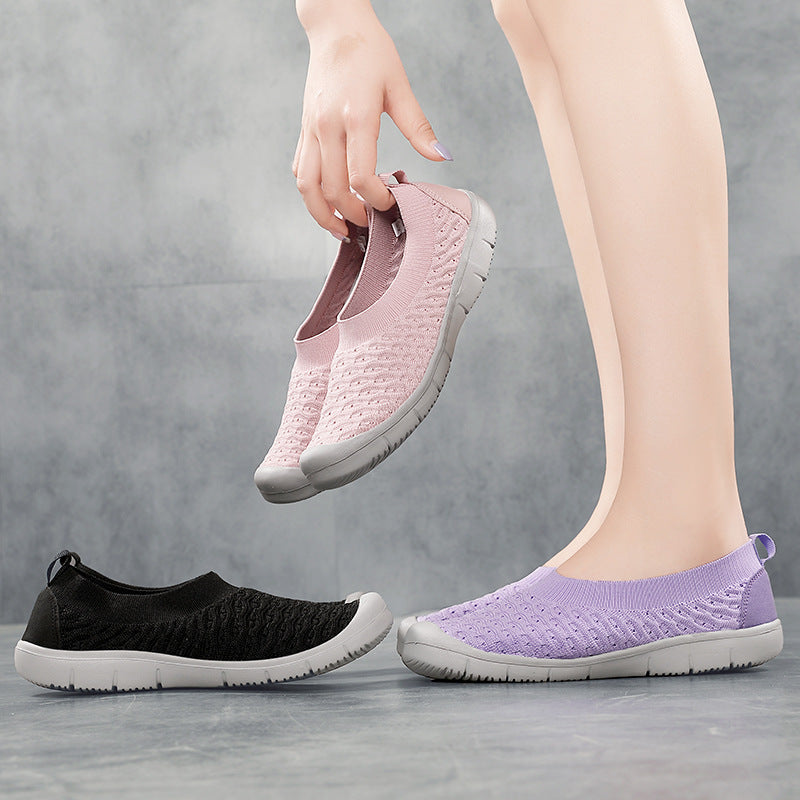 Damen nan atmungsaktiver Strick-Ballerina-Slipper mit verstärkter Zehenkappe elastischem Einstieg und flexibler Profilsohle Drune