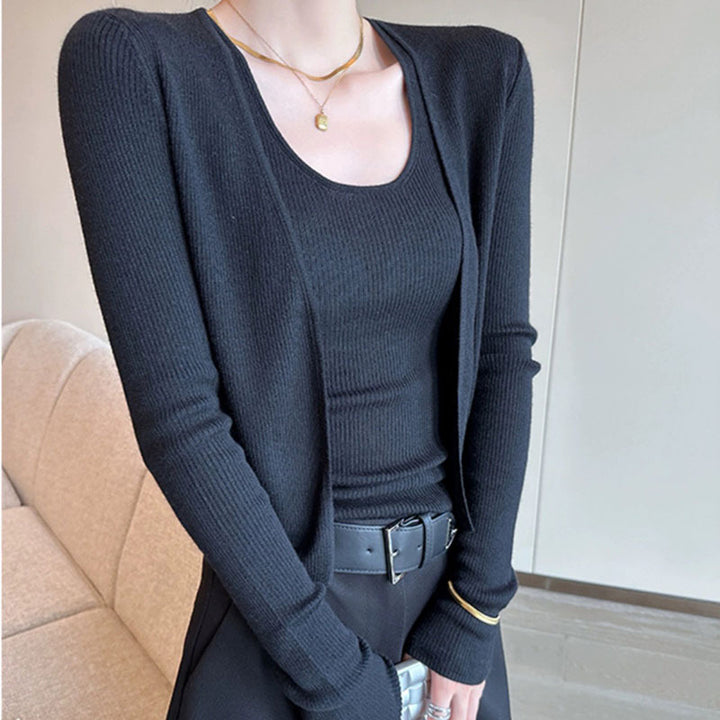 Damen leichter, lässiger Cardigan mit feiner Rippstruktur Drune