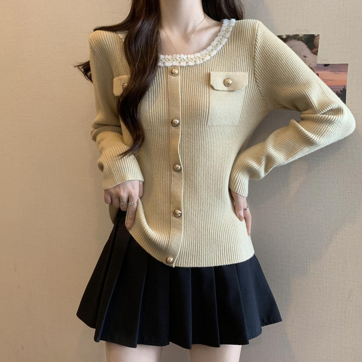 Damen Strickjacke mit dekorativem Kragen Drune
