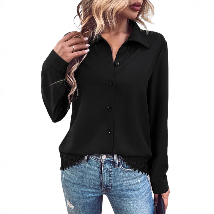 Damen elegante Bluse mit Spitze und Knopfleiste Drune