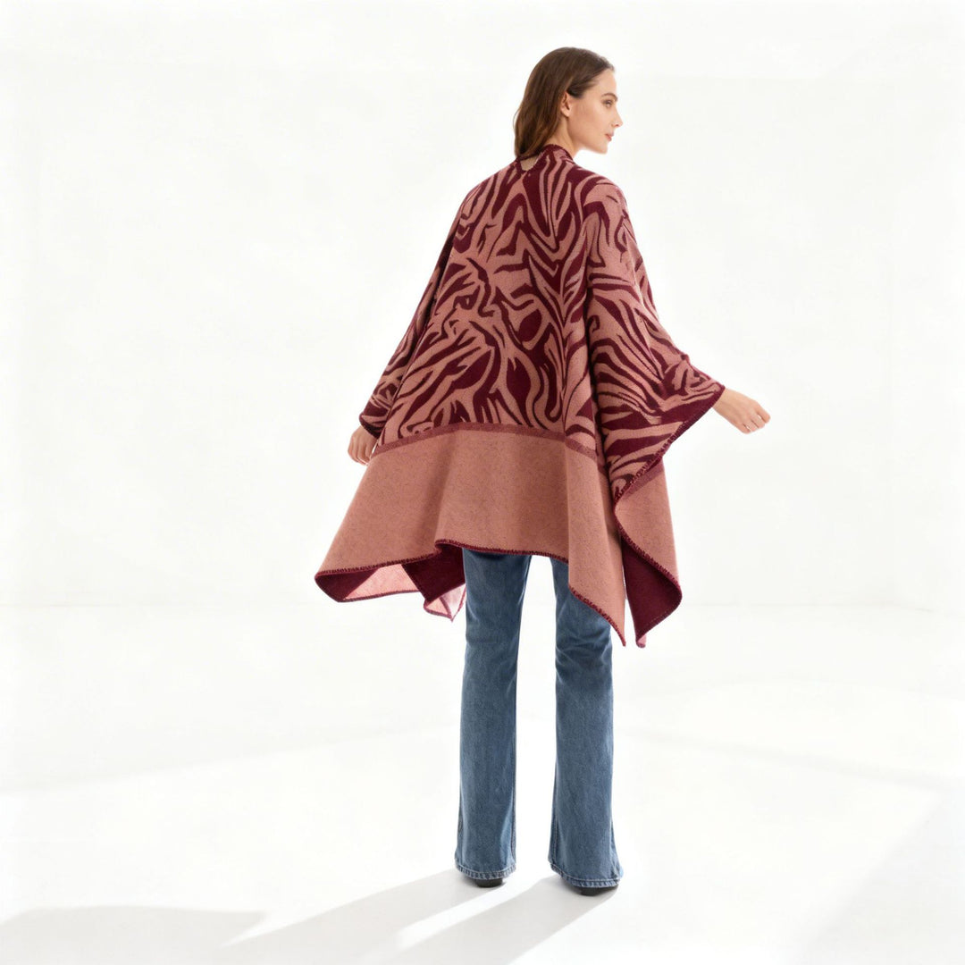 Damen Oversize-Jacquard-Wickelcape aus feinem Strick Drune