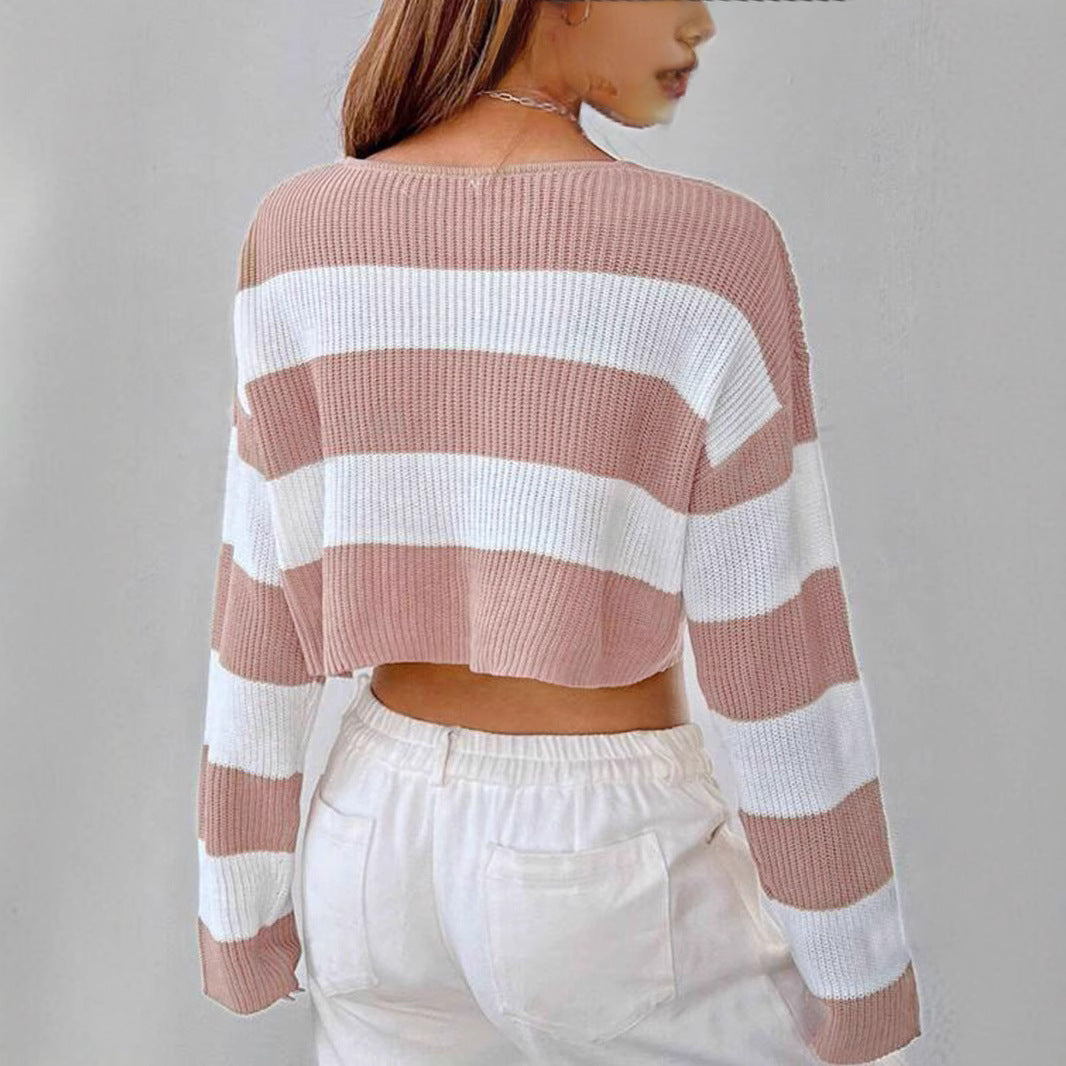 Damen Gemusterter Crop-Pullover Drune