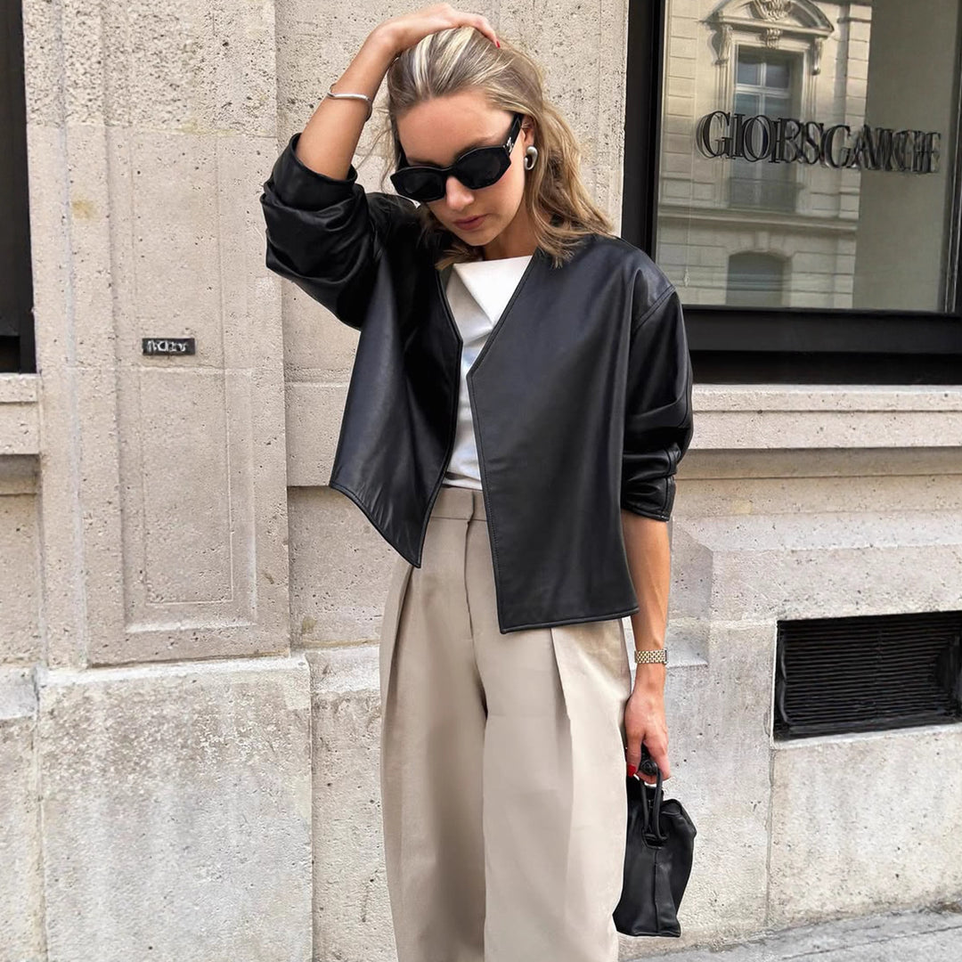 Damen modische Jacke aus hochwertigem Kunstleder Drune