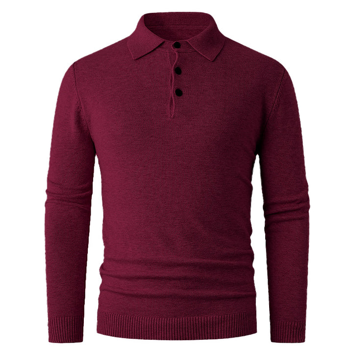 Herren Feiner Langarm-Polokragen-Pullover mit Dreiknopfleiste und schmaler Silhouette Drune