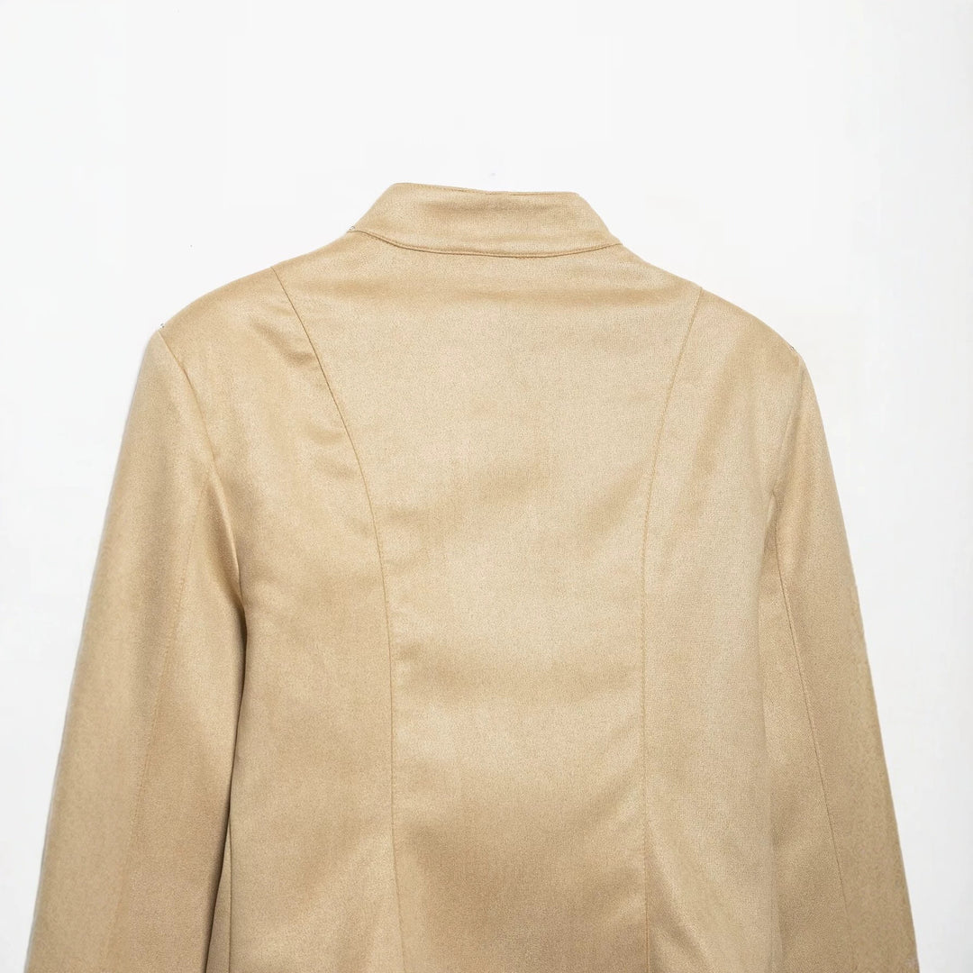 Damen Veloursleder-Kurzjacke mit Schnürung und Stehkragen Drune