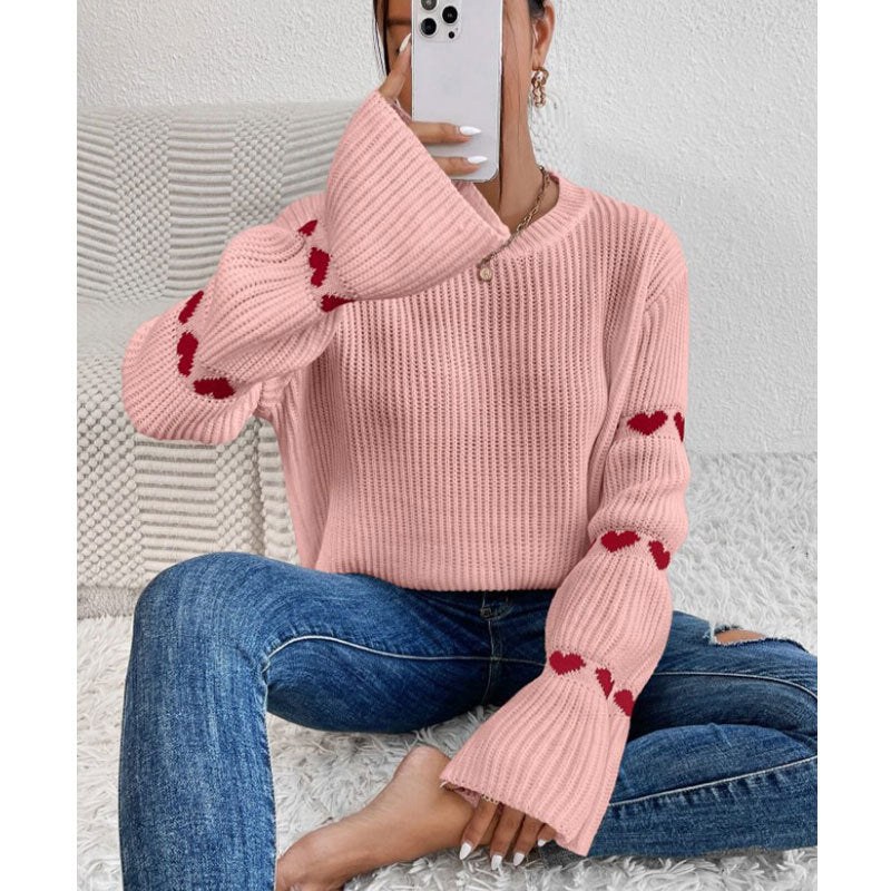 Damen Strickpullover mit Herz-Applikationen und weitem Ärmel Drune