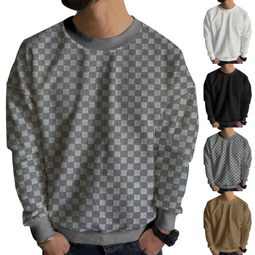 Herren Strukturiertes Baumwoll-Sweatshirt mit Karo-Prägung und Rundhalsausschnitt Drune