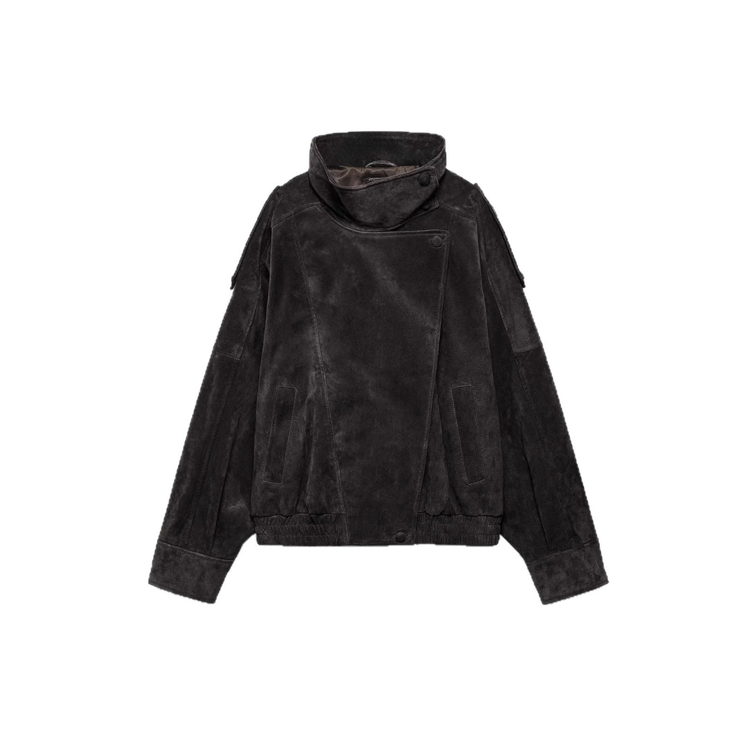 Damen Lässige Wildlederjacke mit hohem Kragen