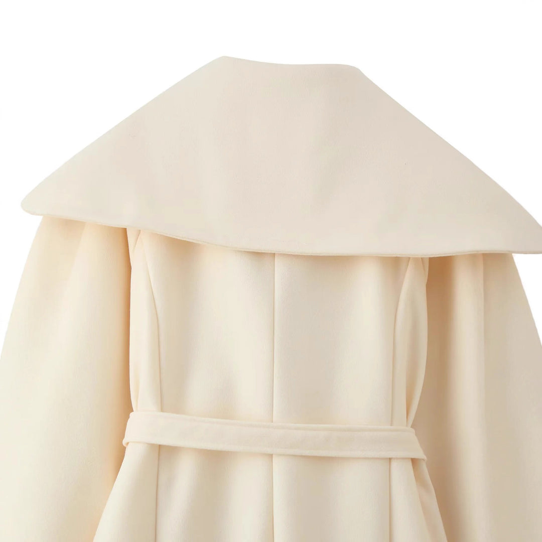 Damen nan langer Mantel mit voluminösem Schalkragen und taillierendem Bindegürtel Drune