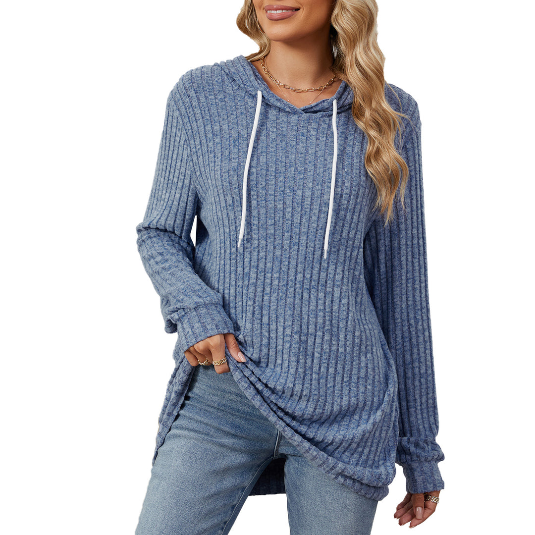 Damen lässiger Longsleeve Hoodie mit Rippstruktur und seitlichen Schlitzen Drune