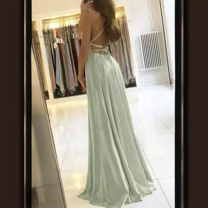 Drune | Damen Spaghetti Satin Prom Maxi Kleid