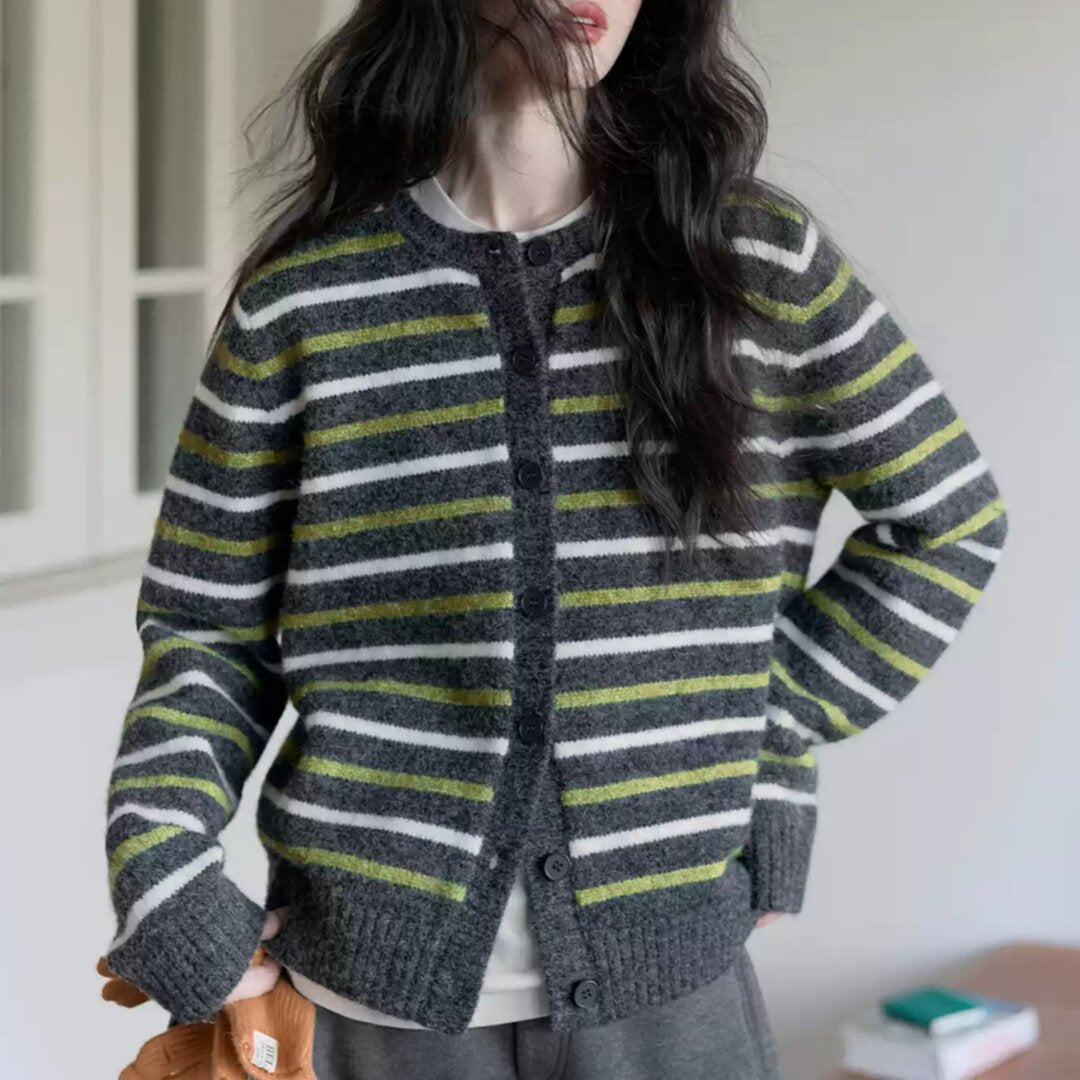 Damen Verspielte Strickjacke mit Streifen Drune