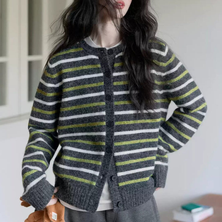 Damen Verspielte Strickjacke mit Streifen Drune
