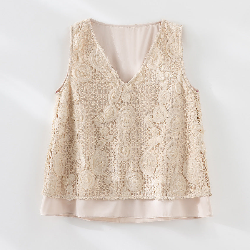 Damen Spitzen-Midirock mit floraler Häkelspitze und blickdichtem Futter Drune