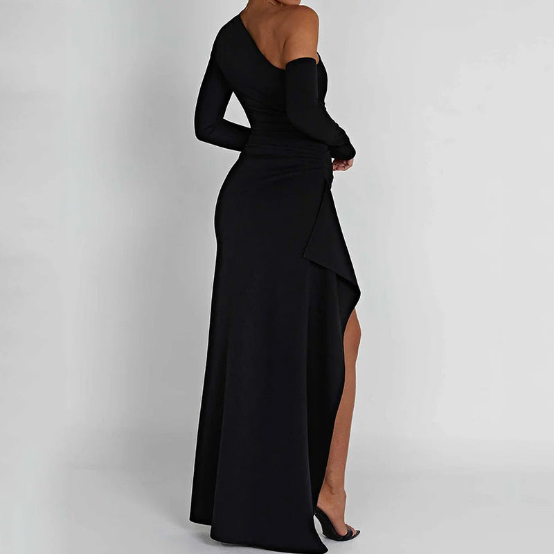 Damen Elegantes One-Shoulder Maxikleid mit schimmerndem Stoff und figurbetontem Schnitt Drune
