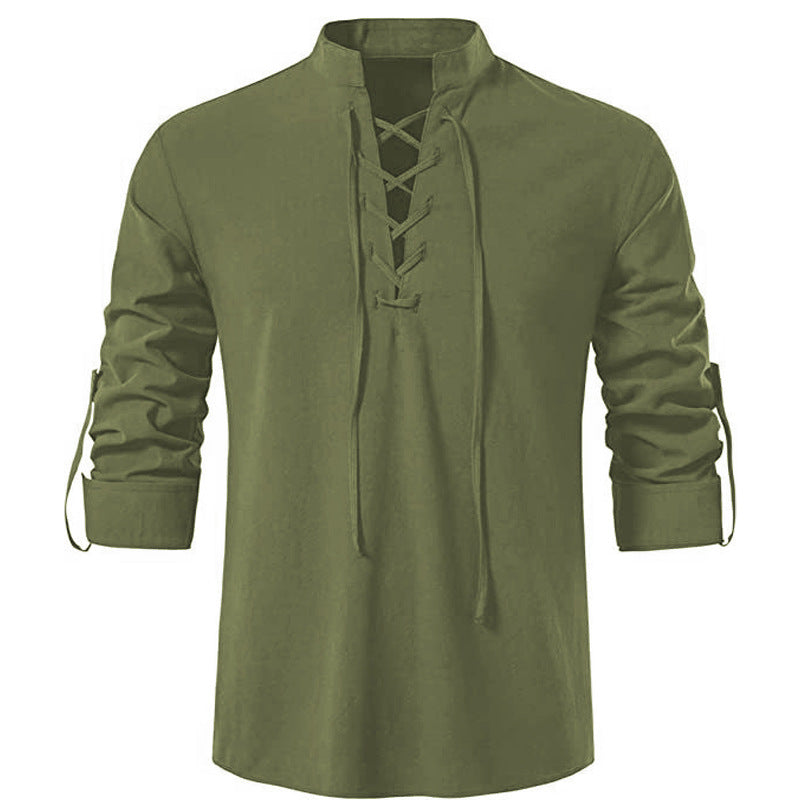 Herren lässiges Langarmhemd mit modernem Schnürdesign und hochqualitativer Baumwolle Drune