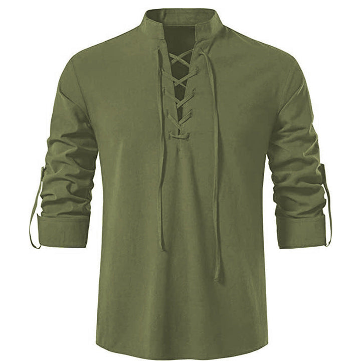 Herren lässiges Langarmhemd mit modernem Schnürdesign und hochqualitativer Baumwolle Drune