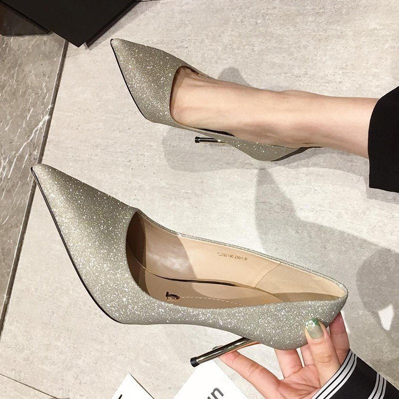 Damen Glamouröse spitze Stiletto-Pumps mit Glitzeroberfläche und ergonomischer Komfortinnensohle Drune