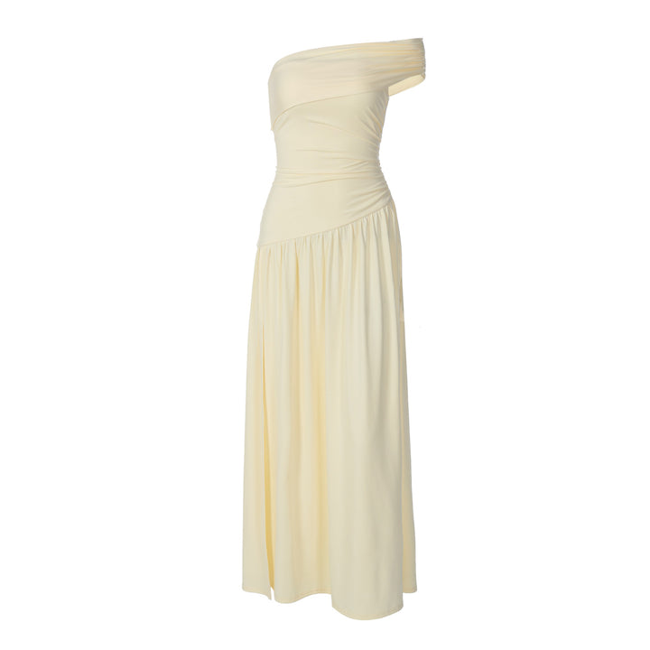 Damen Elegantes Maxi-Kleid mit asymmetrischem Träger und seitlichem Schlitz Drune