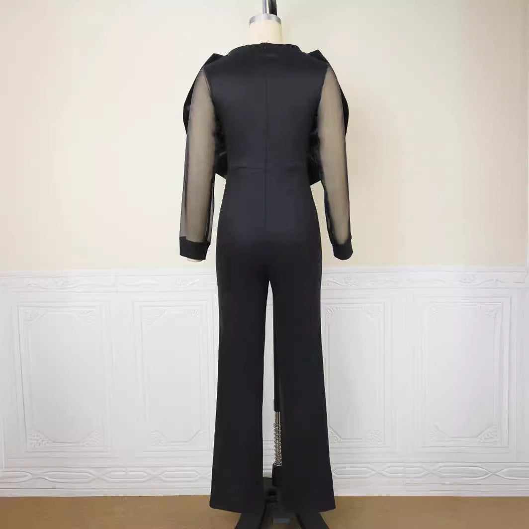 Damen Eleganter Jumpsuit mit voluminösem Satinkleid Drune