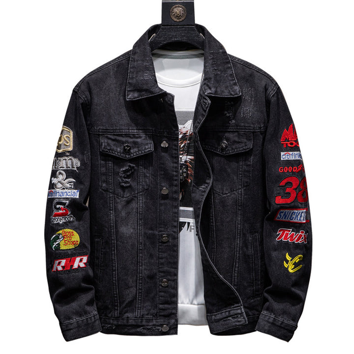 Herren Modische Jeansjacke mit Logostickerei Drune