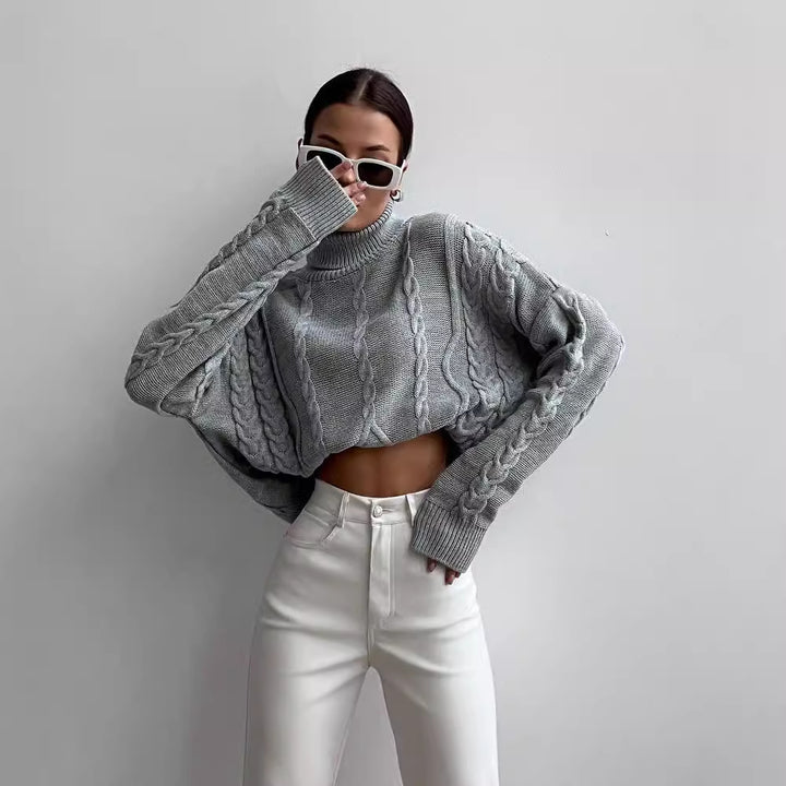 Damen Grobstrick-Rollkragenpullover mit Zopfstrick-Details Drune