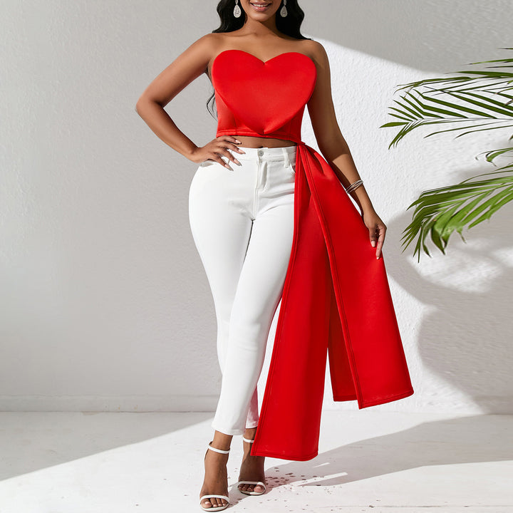 Damen Bandeau-Oberteil mit eleganter Satin-Schleife Drune