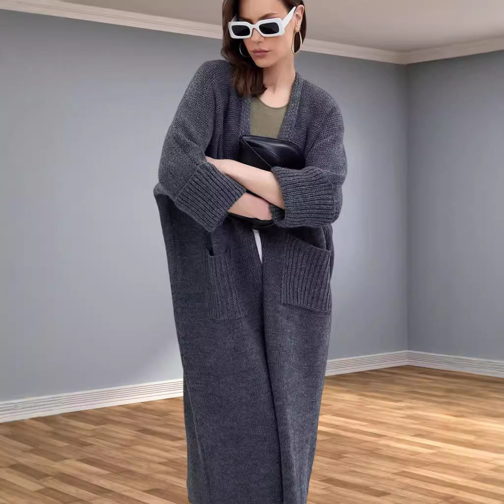 Damen Grobstrick-Kimono mit praktischen Taschen und weitem Schnitt Drune