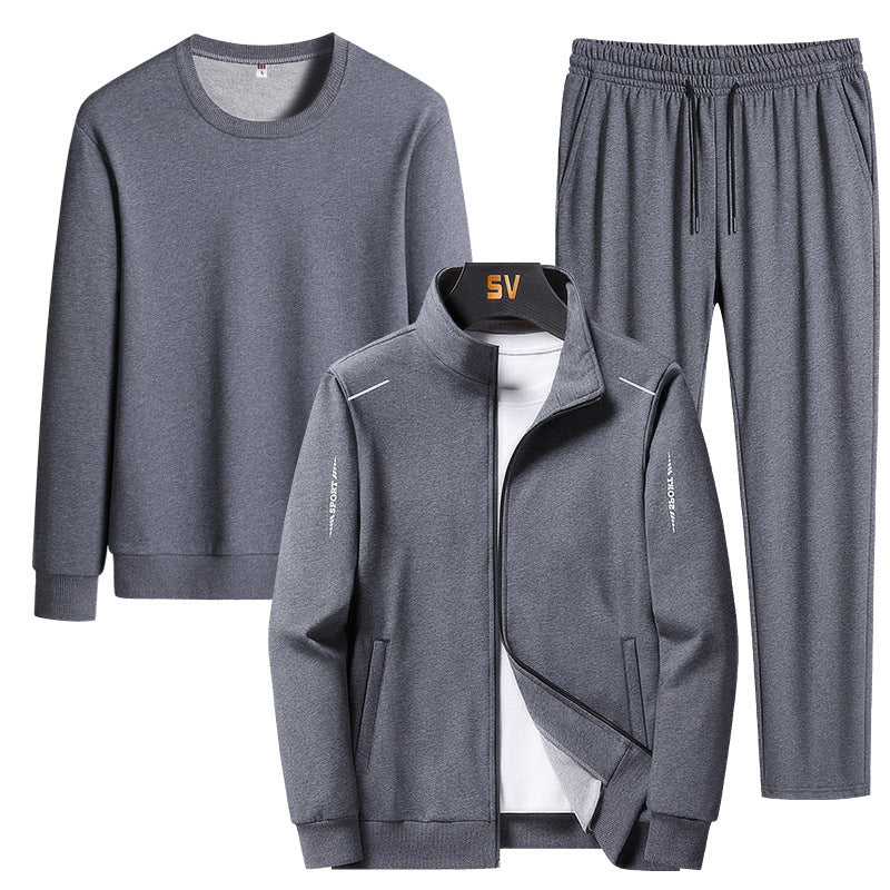 Herren Dreiteiliges Freizeit-Trainingsset aus French-Terry mit Kapuzenjacke, Rundhals-Sweat & tapered Jogginghose Drune