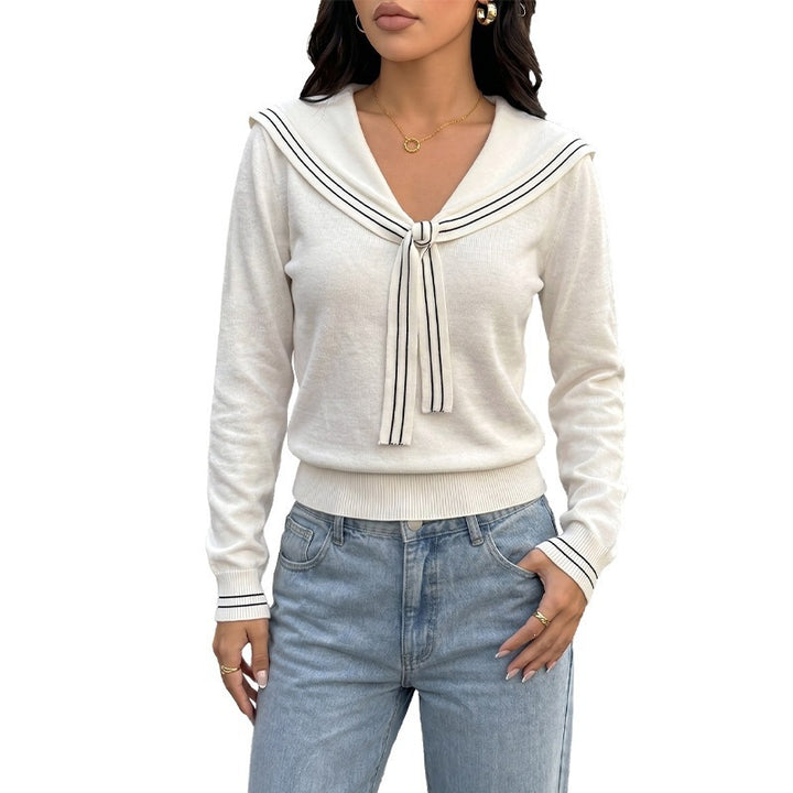 Damen Matrosenkragen-Pullover mit Schleifendetail und feinem Rippabschluss Drune