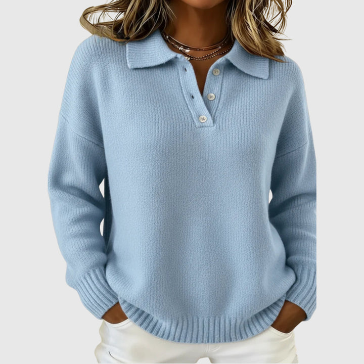 Damen Sportiver Strickpullover mit Henley-Kragen