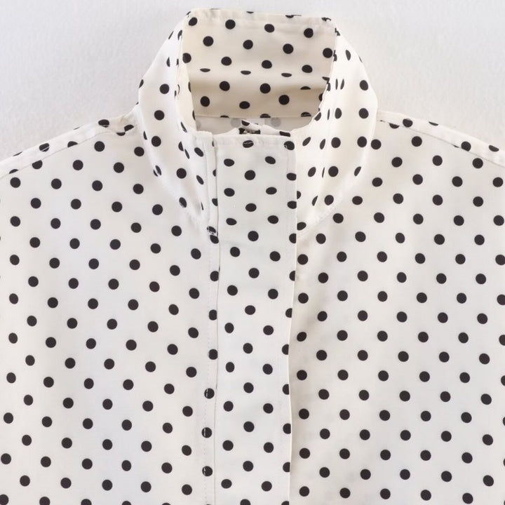 Damen Gekürzte gesteppte Jacke mit Polka‑Dot‑Print, Stehkragen und Tunnelzug Drune