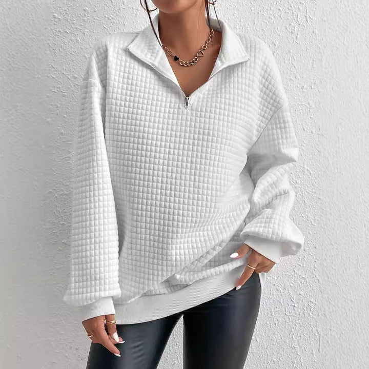 Damen Hoodie mit halb hohem Kragen und strukturiertem Stoff Drune