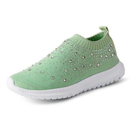 Damen nan gestrickte Slipper-Sneaker mit Strassbesatz und elastischem Einstieg Drune