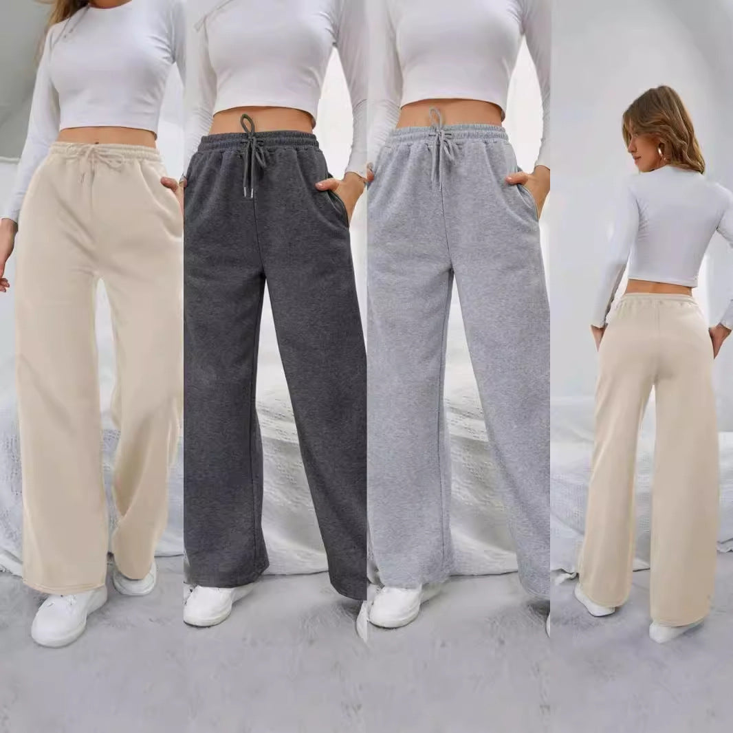 Damen nan High‑Waist Wide‑Leg Jogginghose mit elastischem Komfortbund, Kordelzug und tiefen Eingrifftaschen Drune