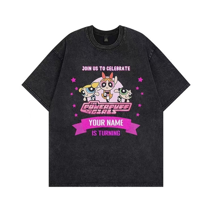 Damen T-Shirt mit angepasstem Powerpuff Girls Grafikdruck Drune