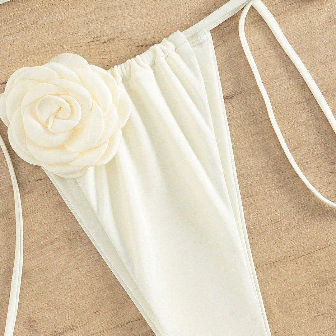 Damen Bandeau-Bikini mit dekorativen Blumenapplikationen Drune