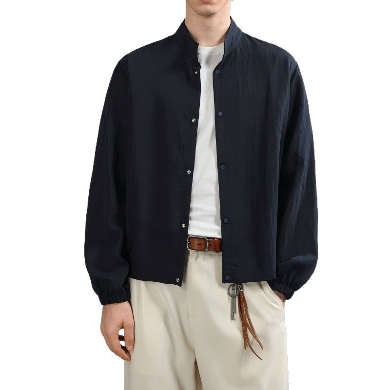 Herren Leichte Oversize Hemdjacke mit Stehkragen und Druckknopfverschluss Drune