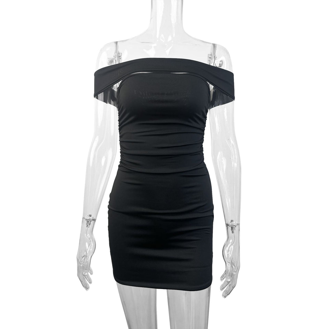 Damen Asymmetrisches Minikleid mit komfortabler Raffung und schulterfreiem Design Drune