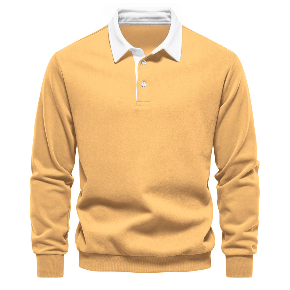 Herren Poloshirt Langarm Kontrastkragen