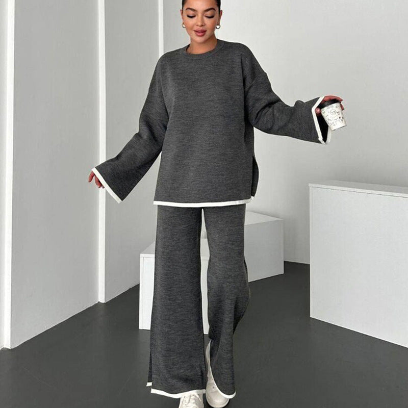 Damen lässiges Lounge-Set mit weitem Oberteil und stylishen Schlitzhosen Drune