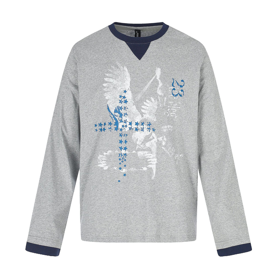 Herren Langarm-Sweatshirt mit Kontrast-Bündchen und Adler-Star-Print Drune