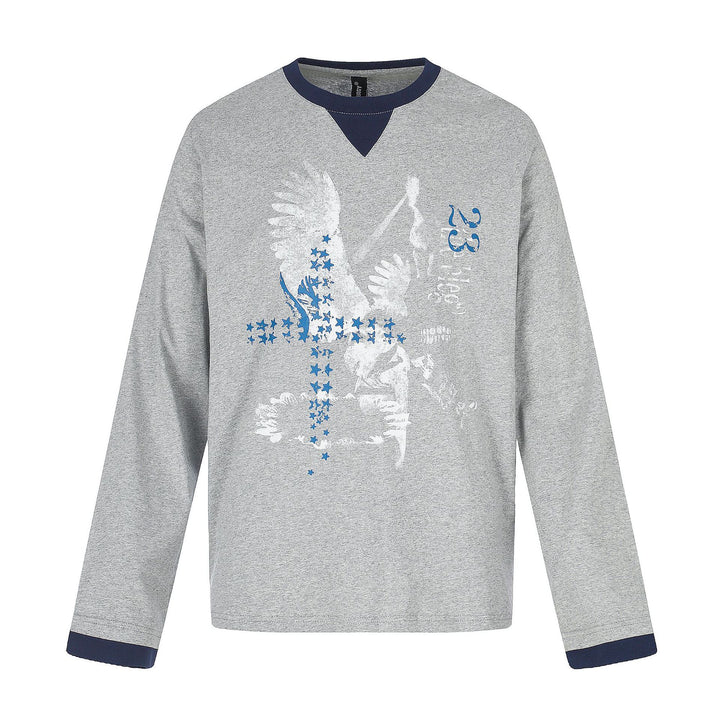 Herren Langarm-Sweatshirt mit Kontrast-Bündchen und Adler-Star-Print Drune