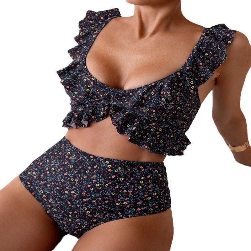 Damen Bikini-Set mit fröhlichem Rüschendesign und hoch taillierter Hose Drune
