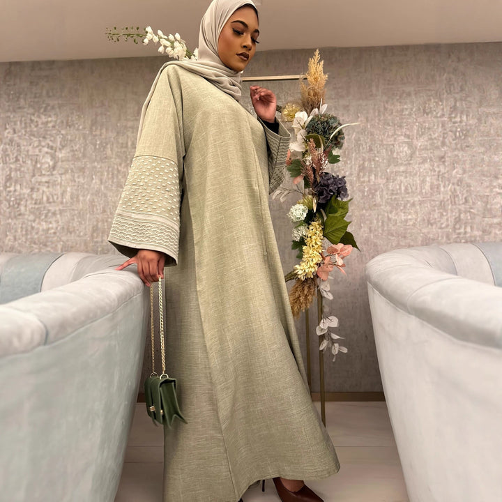 Damen elegante Maxikleid mit modischen Trompetenärmeln und feinen Details Drune