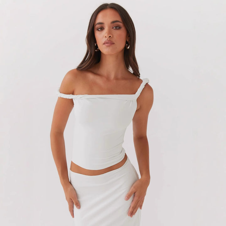 Damen Off-Shoulder Crop-Top mit modischen Raffungselementen Drune