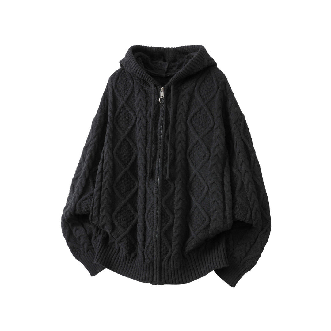 Damen Oversize Kapuzencardigan mit Zopfmuster und Frontreißverschluss Drune